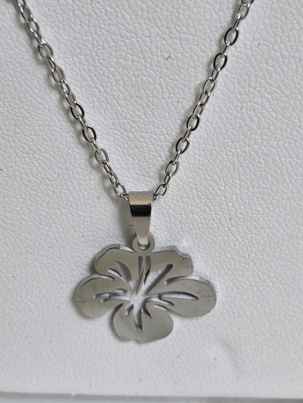 Hibiscus Flower Pendant Necklace - Silver Tone